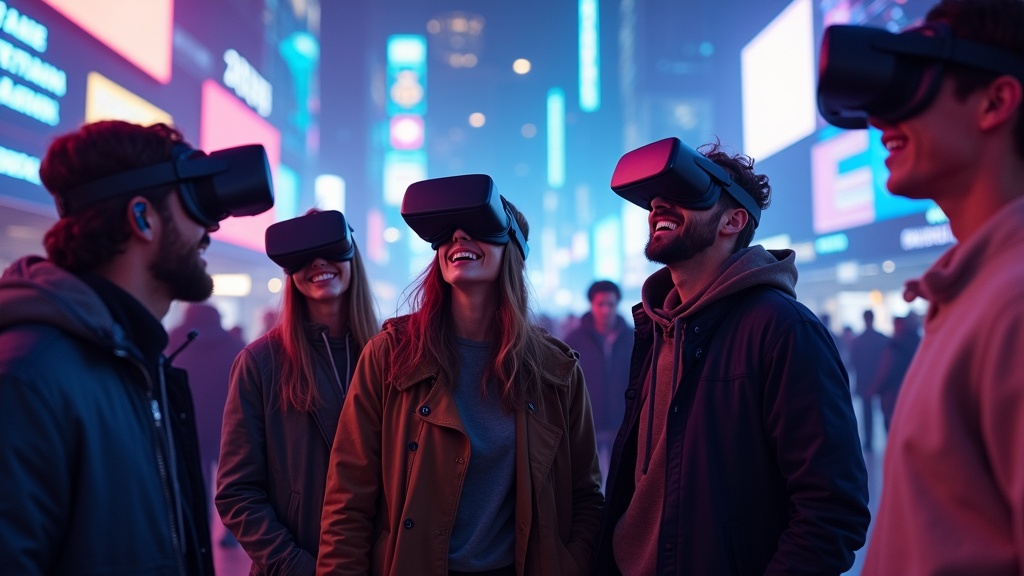 Equipo colaborando en el entorno cyberpunk del escape room futurista HUXLEY