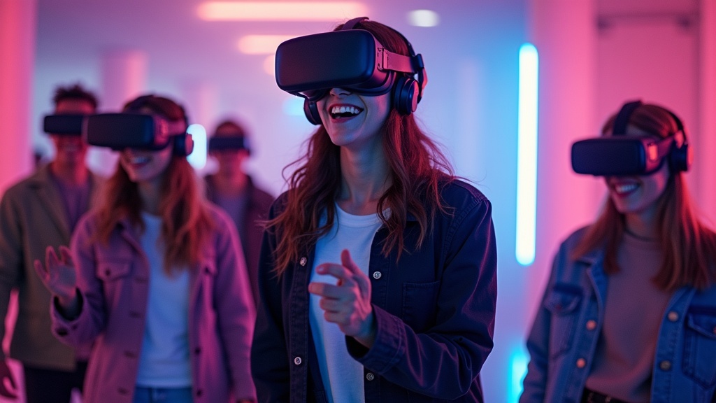 Equipo preparándose para una partida de SMASH POINT paintball virtual en los escenarios inmersivos de Virtua Barcelona