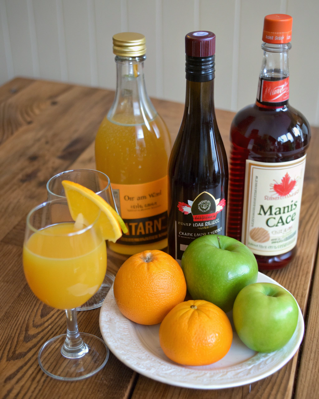 Non Alcoholic Sangria ingredients laid out on clean white counter