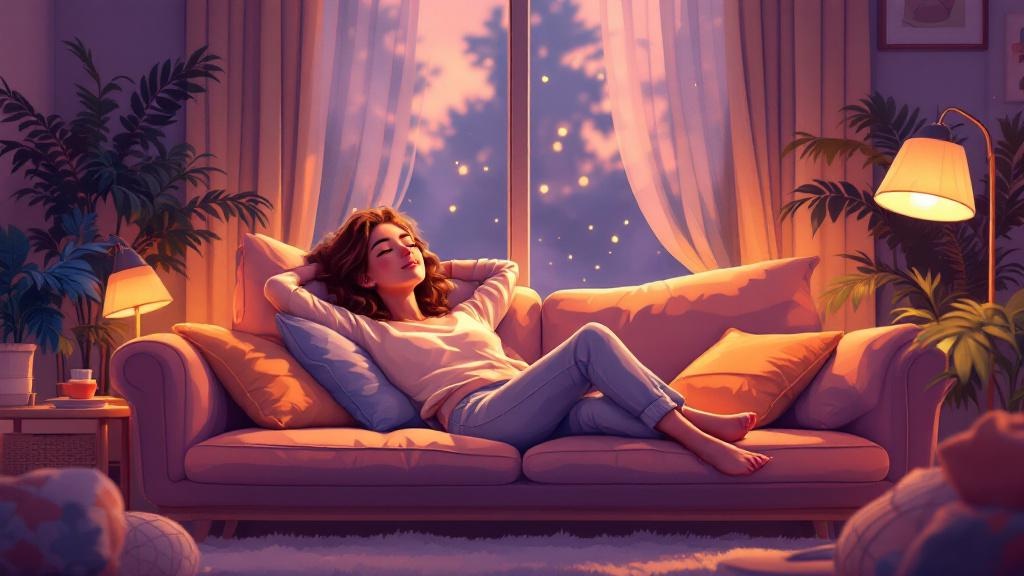 Evening relaxation with indica strains cartoon