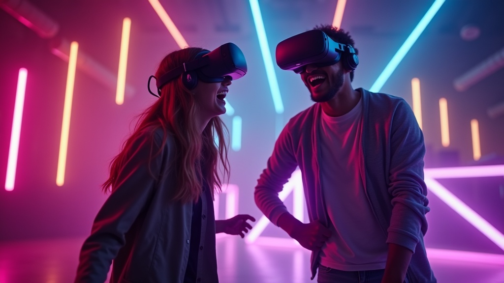 Jugador esquivando proyectiles en una partida intensa de Blaston, demostrando la agilidad necesaria en los duelos VR.