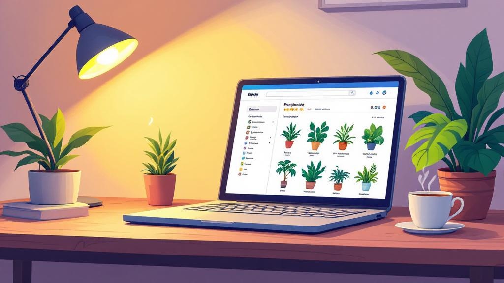 Browsing cannabis products on laptop at home
