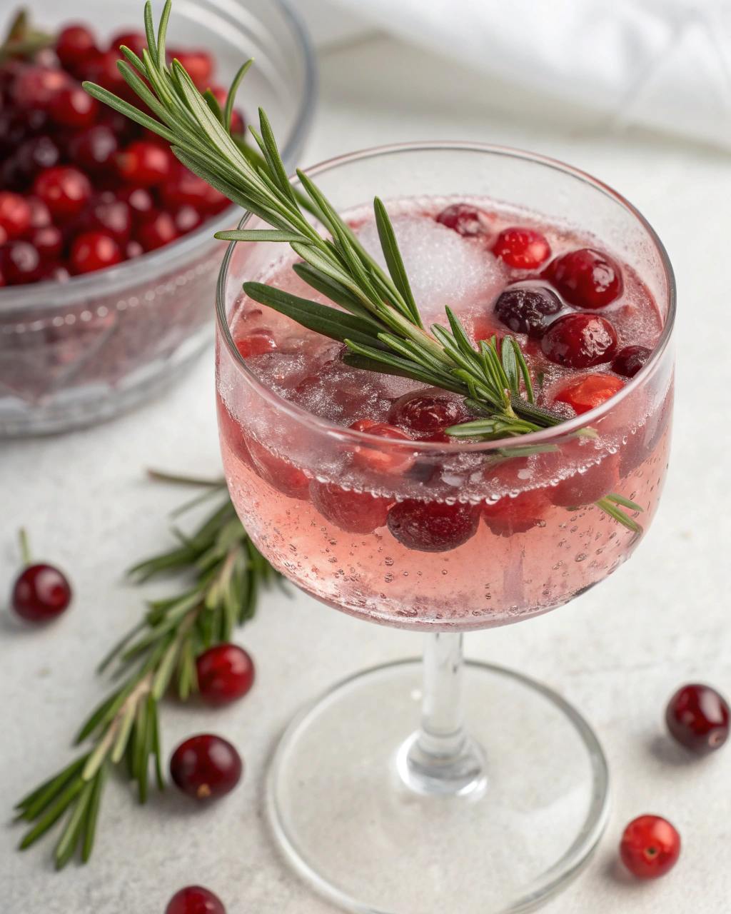 Christmas Mimosa Mocktail in 1 Minute ingredients laid out on clean white counter