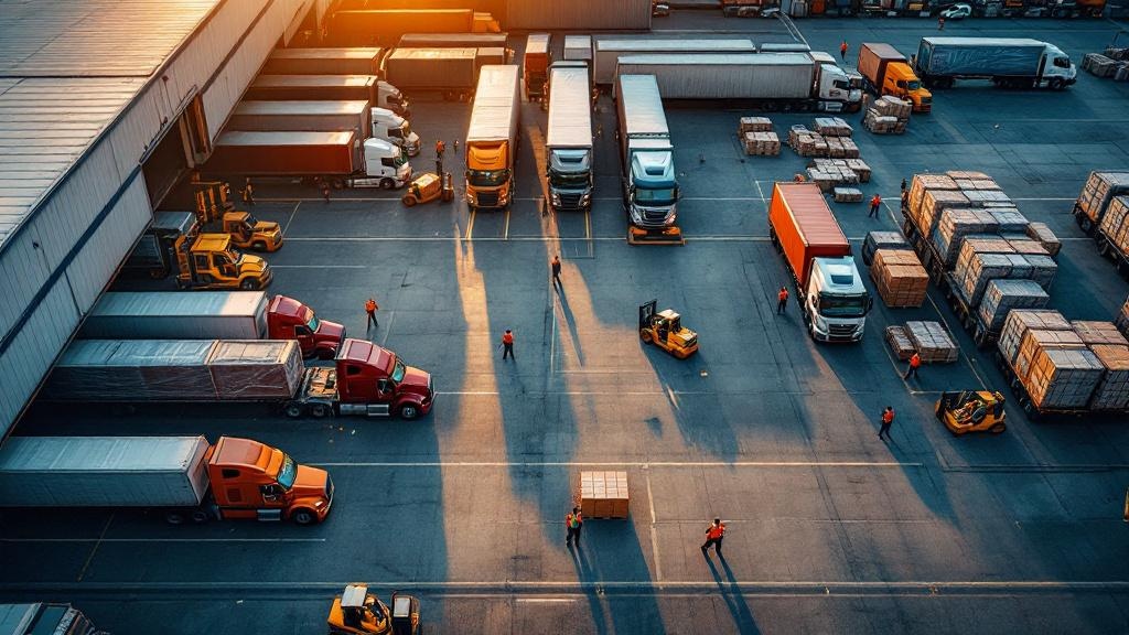 Busy distribution center with optimized loading and transportation operations