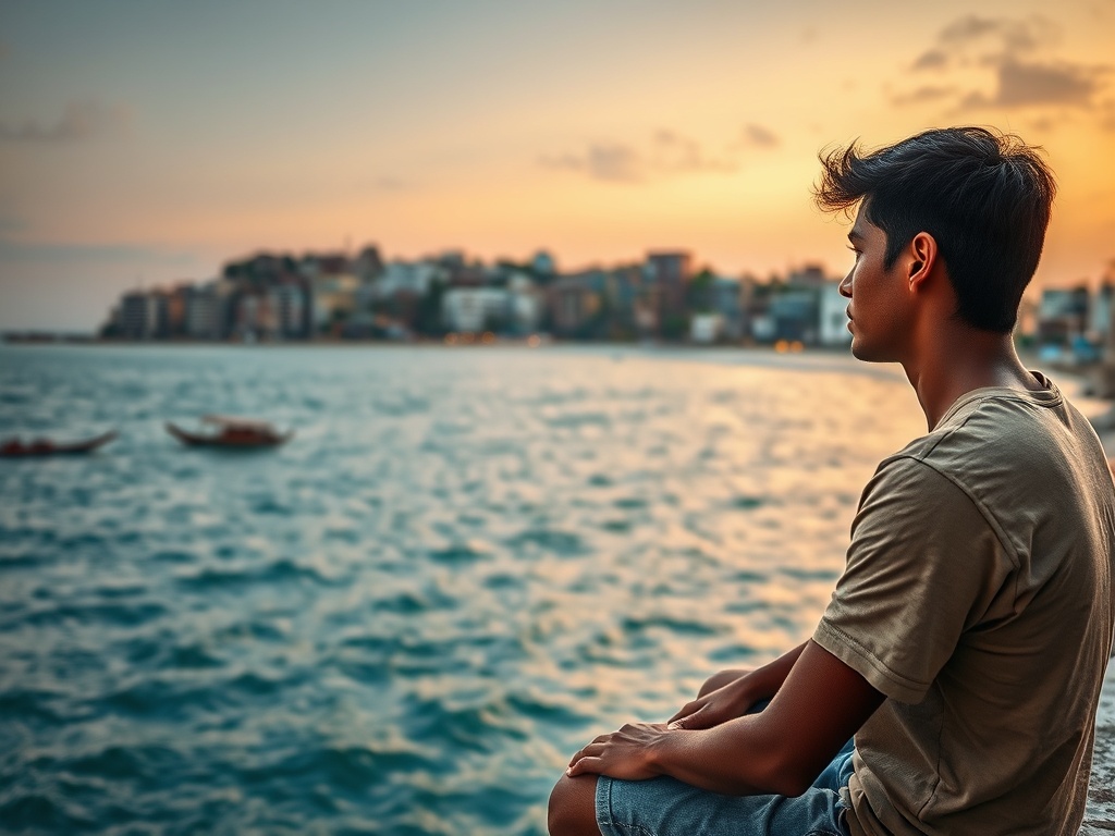 Young Men at the Harbor Watching Boats Return Without Them