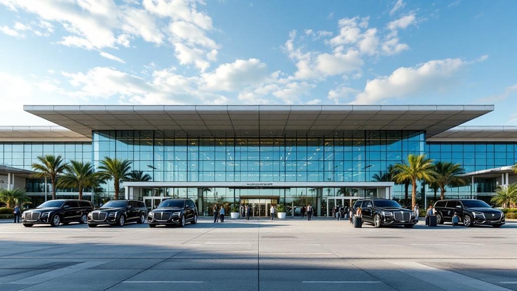 George Bush Intercontinental Airport terminal with luxury vehicles