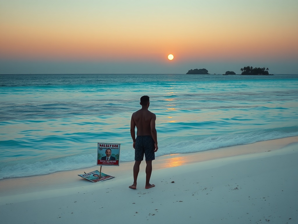Campaign Posters Washed Ashore at Dusk