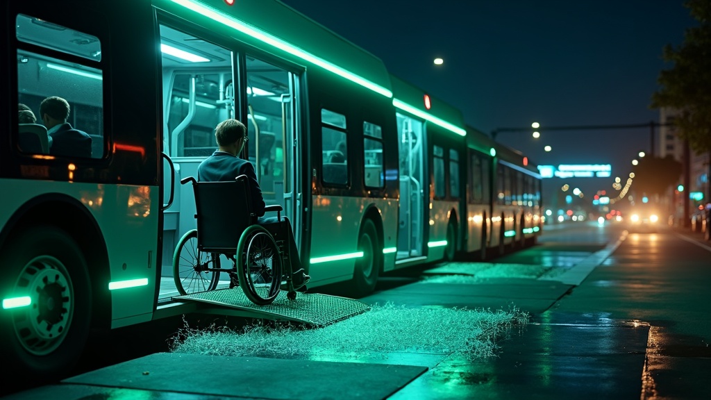 Demostración del sistema AIDA de MASATS, que utiliza IA en transporte público accesible, en un autobús moderno.