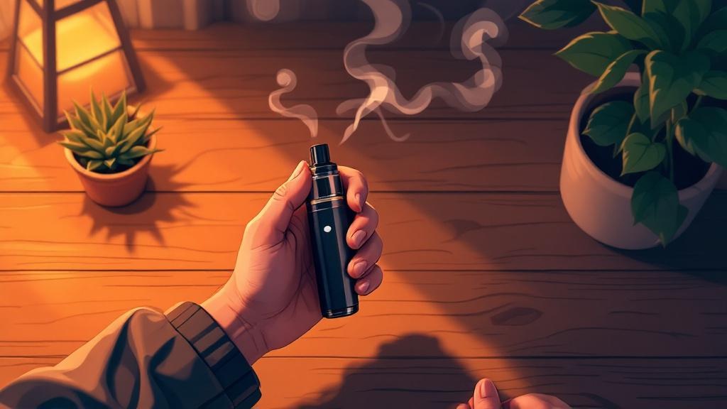 Cartoon hand holding vape pen with proper technique