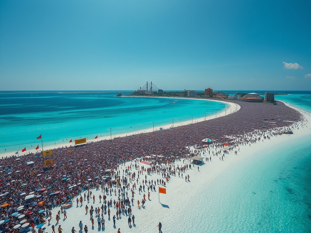 Thousands Gather at Artificial Beach in Largest Political Rally