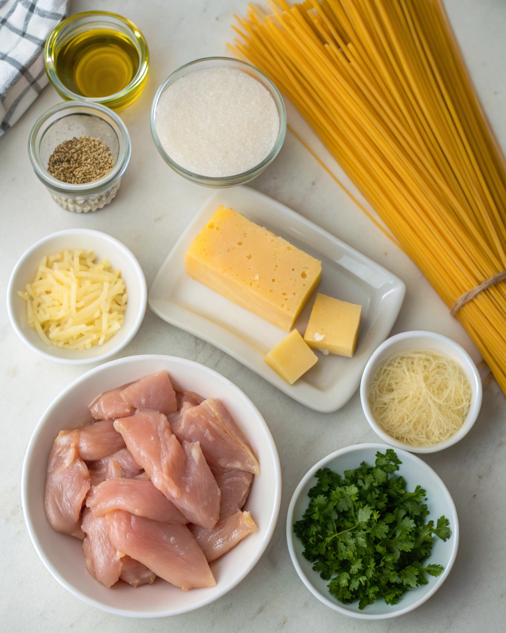 Garlic Butter Chicken Spaghetti Alfredo with Velveeta Cream ingredients