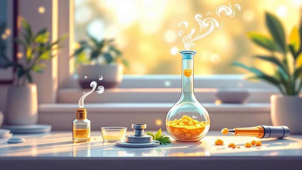 Cartoon dab rig setup with concentrate and tools