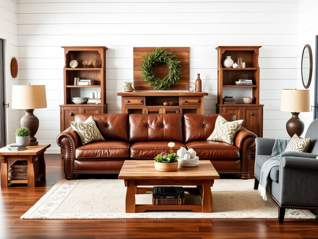 2. Add a Brown Leather Sofa