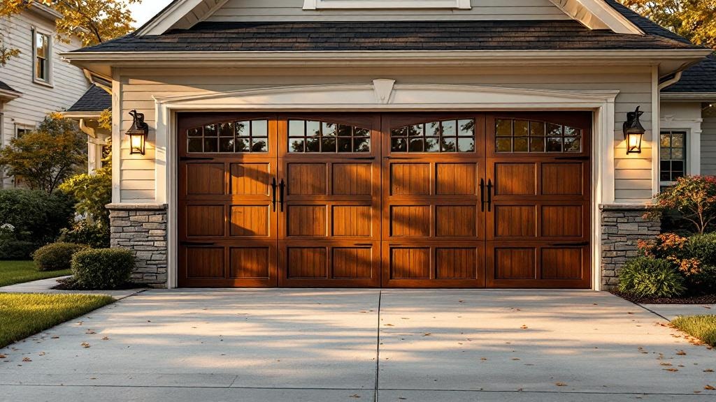 Completed professional garage door installation on suburban home