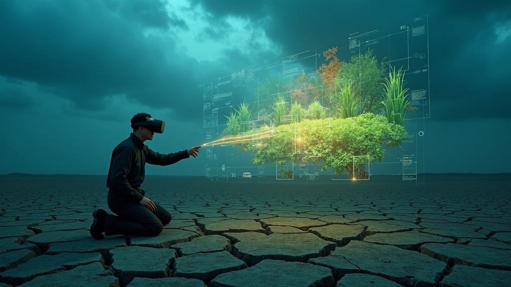 Simulación en VR que muestra una de las causas de la crisis alimentaria global: ecosistemas afectados por el cambio climático.