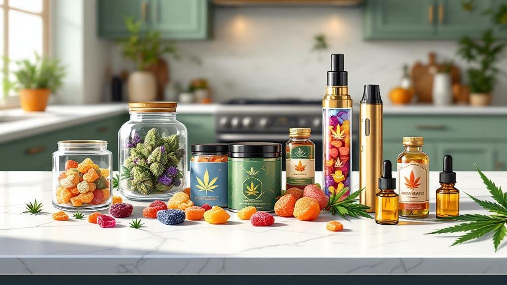 Diverse selection of cannabis flowers edibles vapes