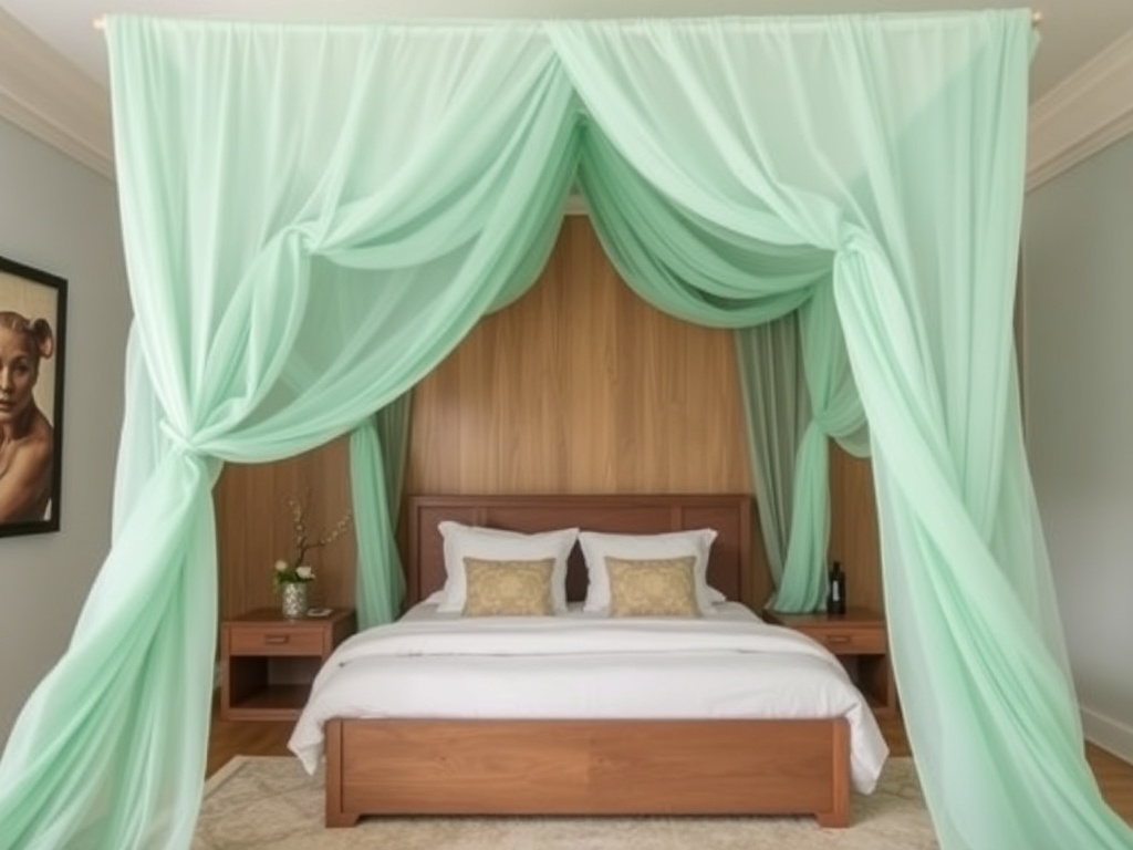 15. Seafoam Green Bed Canopy
