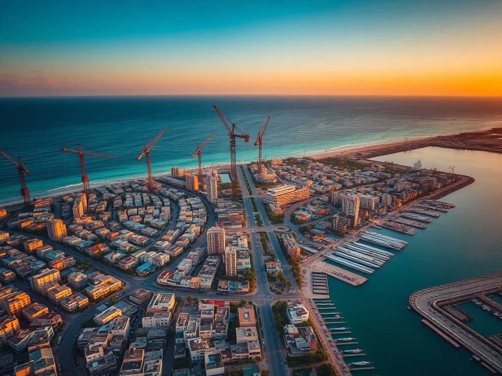 Construction Cranes Over Malé, Road Closures Below