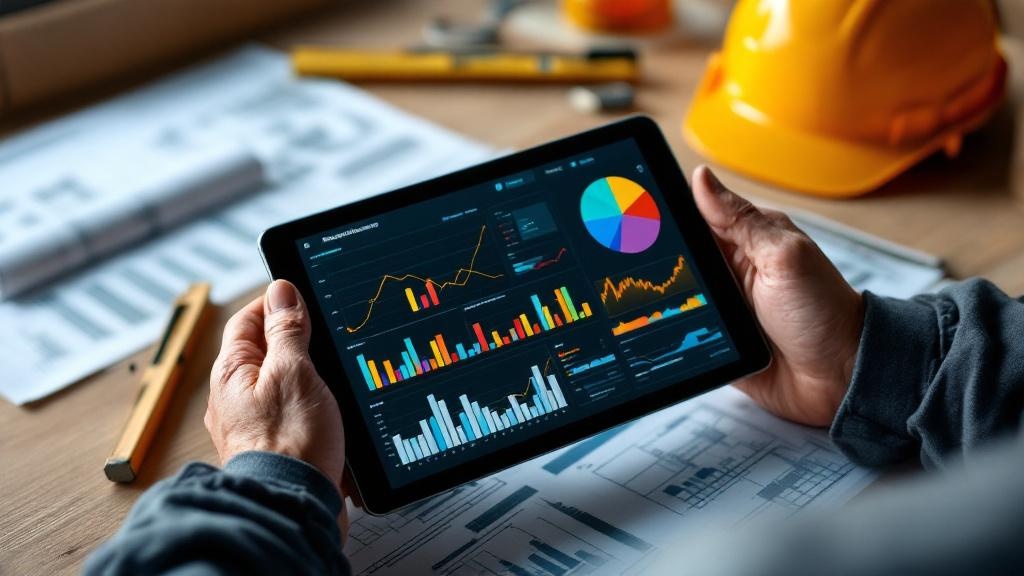 Construction manager analyzing project performance data on tablet