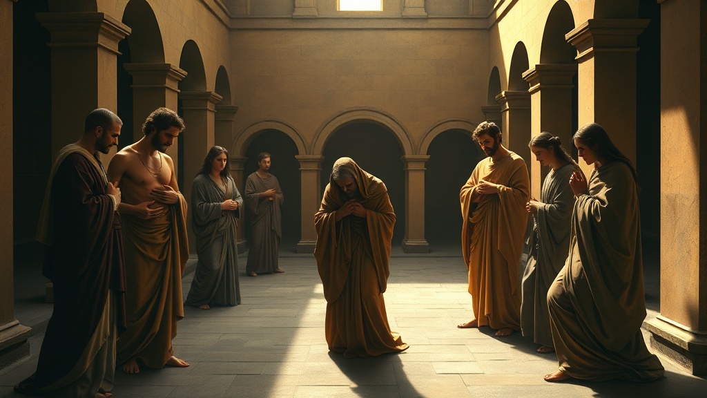 중세풍 회개 장면의 삽화