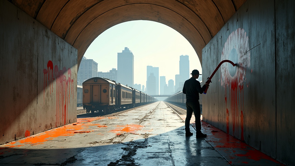 Explorando un callejón industrial en Graffism VR, un lienzo perfecto para el arte urbano.