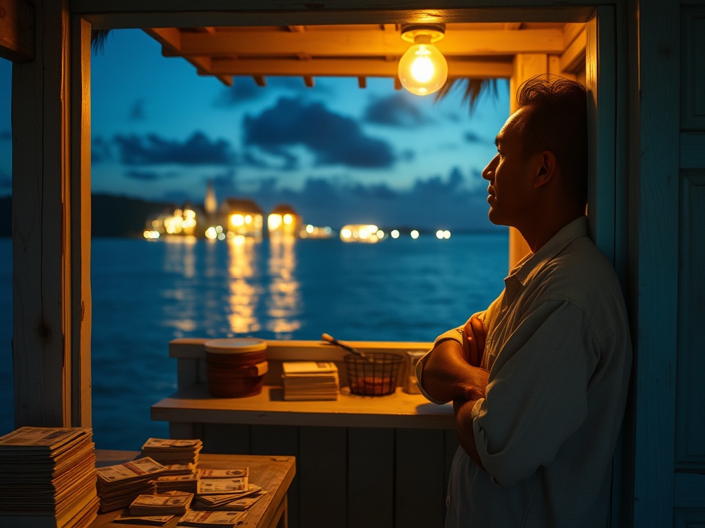 The Shopkeeper Counting Rufiyaa as Resort Lights Glow Across the Water