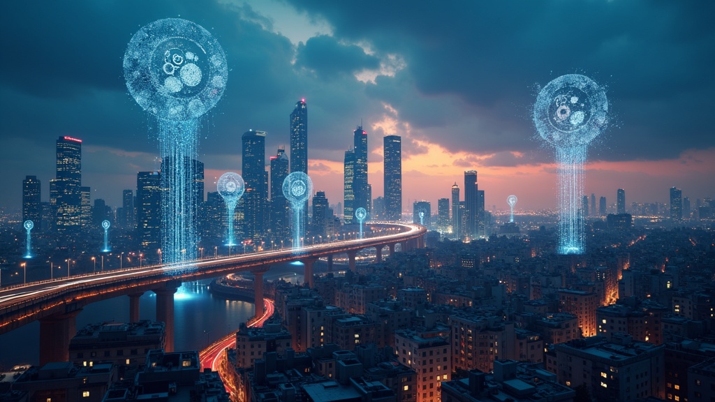 Gráfico abstracto con nodos de red neuronal simbolizando la adopción de la IA en España y sus desafíos.