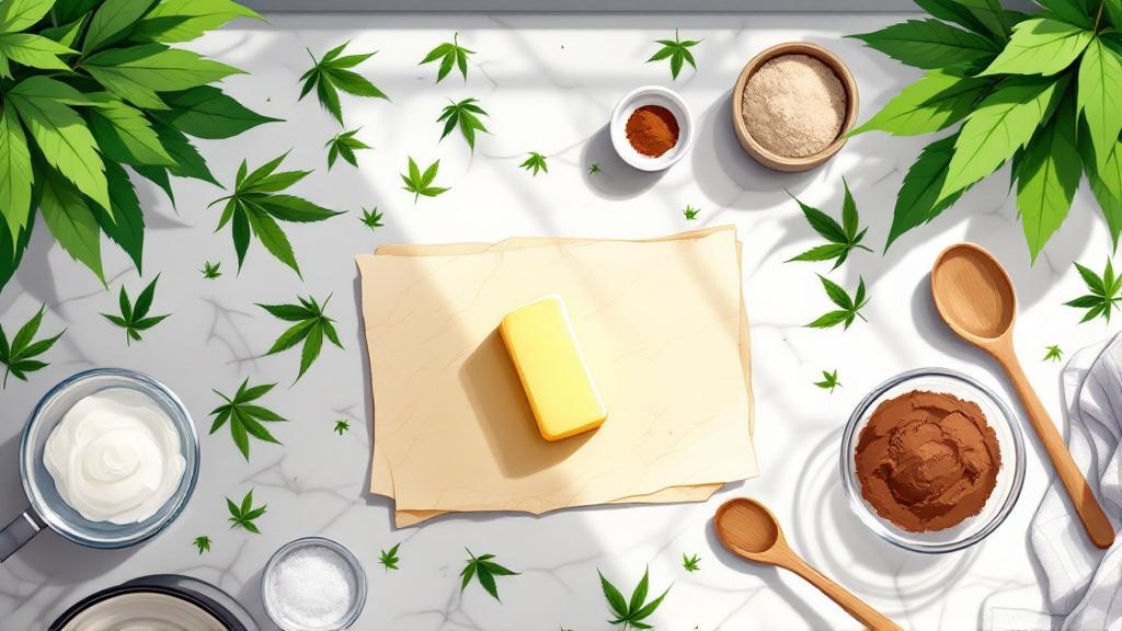 Cartoon baking ingredients for cannabis butter preparation