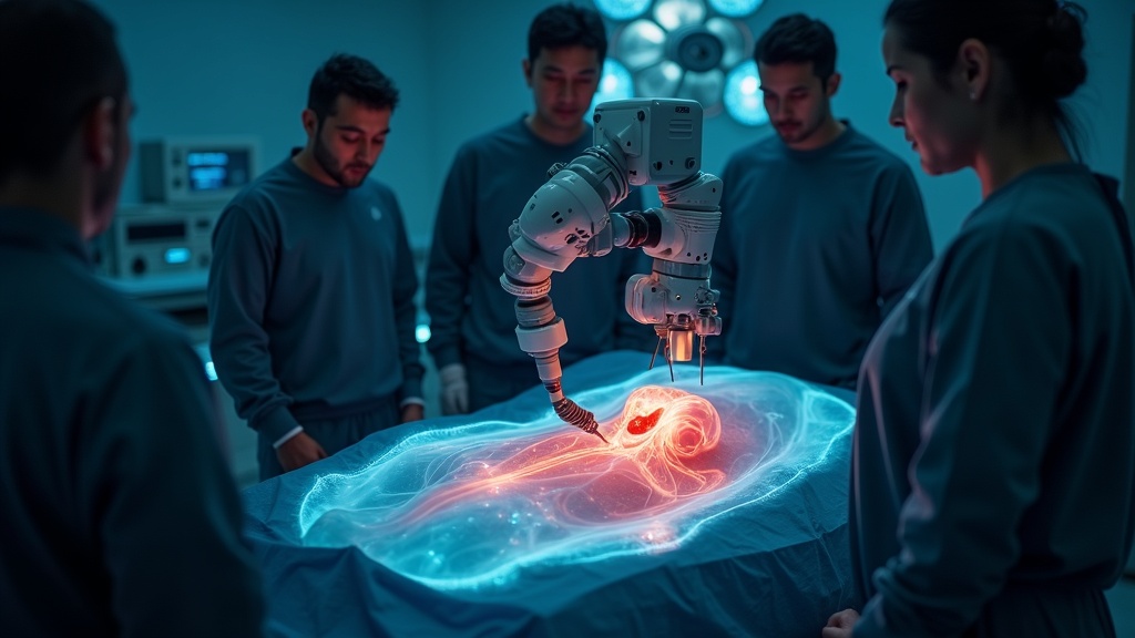 Equipo quirúrgico multidisciplinar del Hospital Rey Juan Carlos colaborando en una compleja nefrectomía robótica con el sistema Da Vinci.