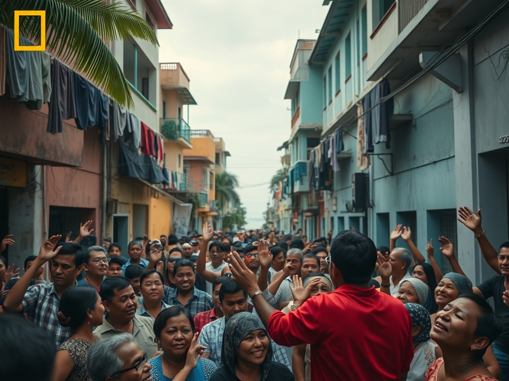 The Crowd Cheers While Some Faces Watch in Silence
