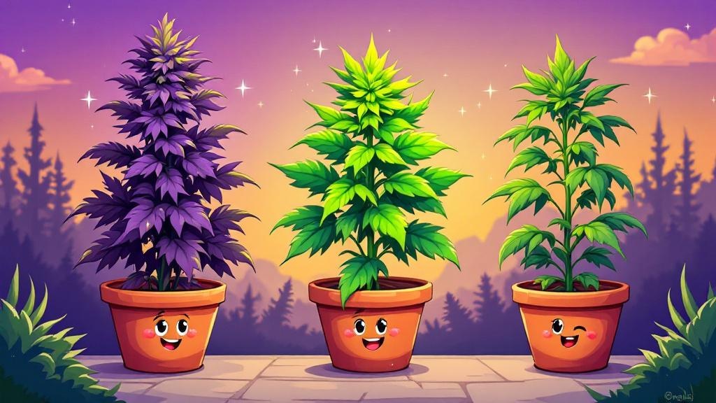 Cartoon cannabis strain varieties illustration