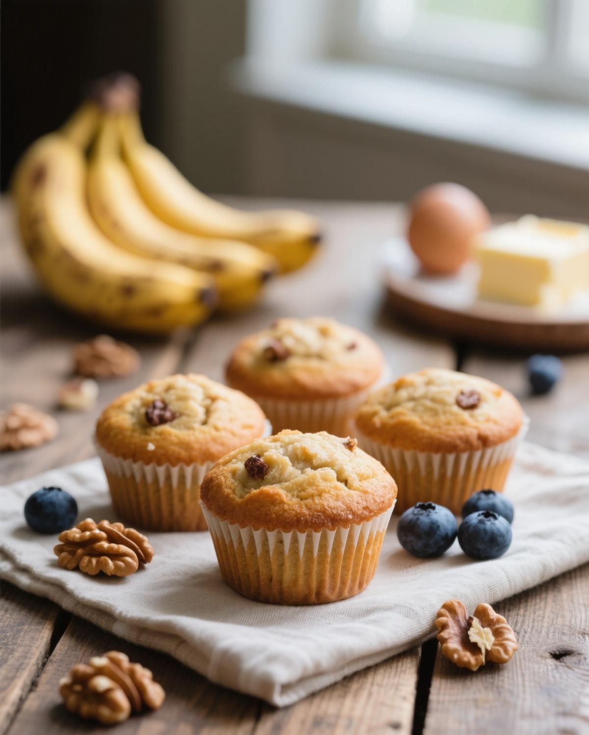 A close-up of a perfect, moist banana walnut muffin crumb
