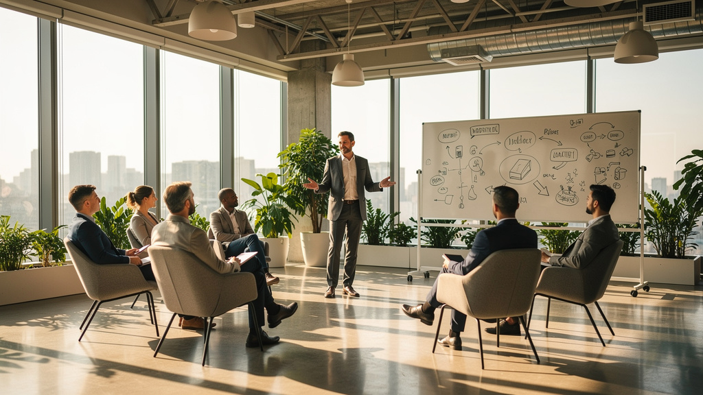 Leader facilitating coaching session for team development