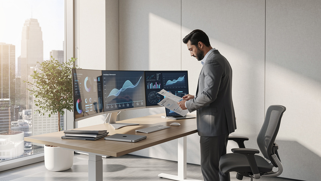 Business executive reviewing AI implementation strategy