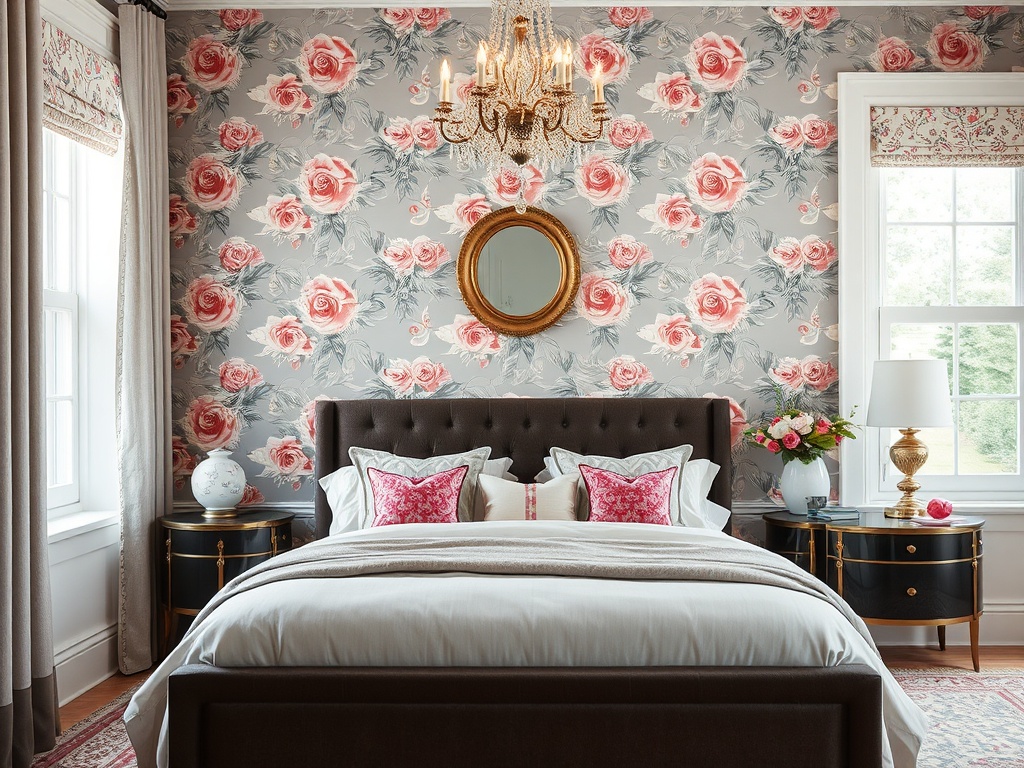 13. Use Gray and Rose Patterned Wallpaper