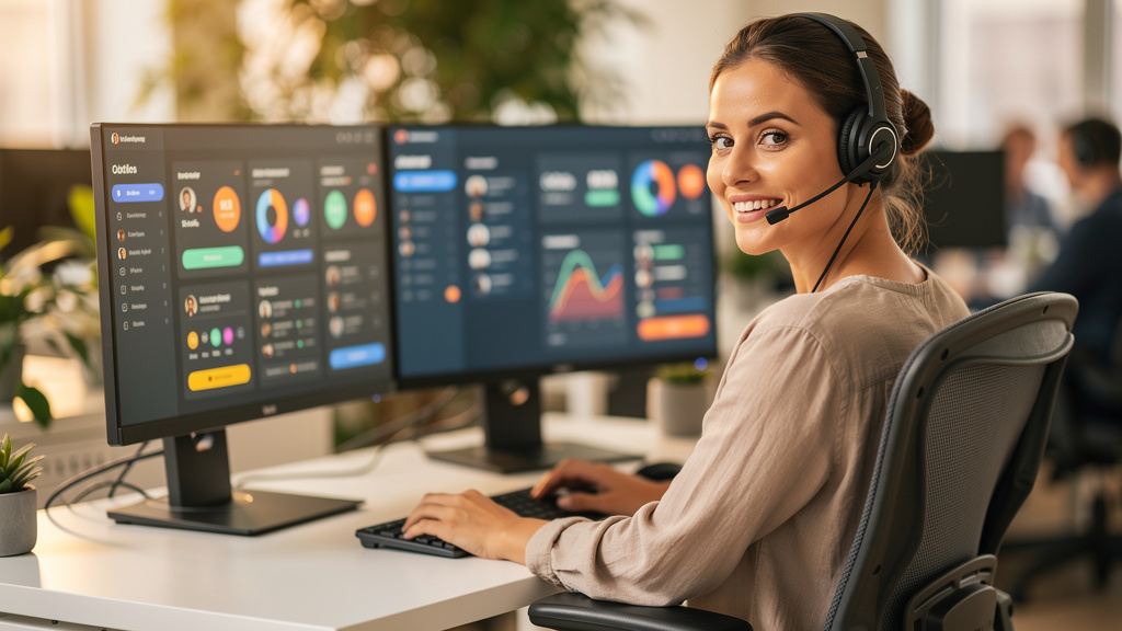 Customer service representative using AI-powered support tools