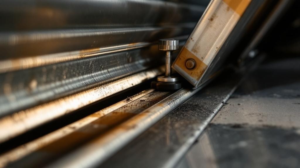 Garage door track and roller system close-up