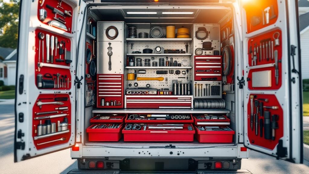 Professional service truck equipped for same-day garage door repairs