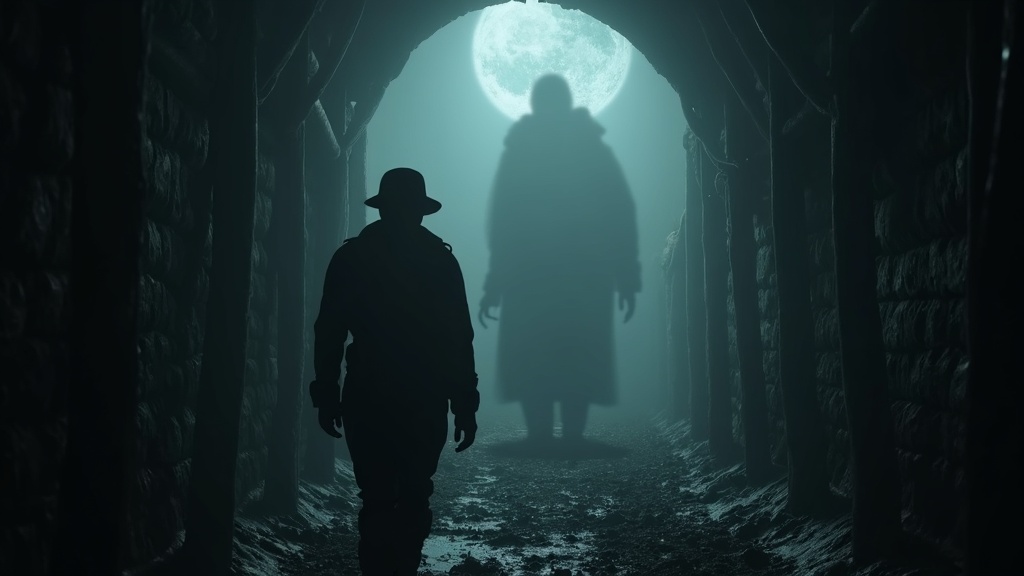 Una figura fantasmal acecha en la distancia dentro de una trinchera en Trenches VR, destacando sus elementos de terror.