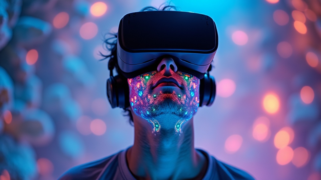 Investigador probando los efectos psicodélicos de la realidad virtual en un laboratorio clínico.
