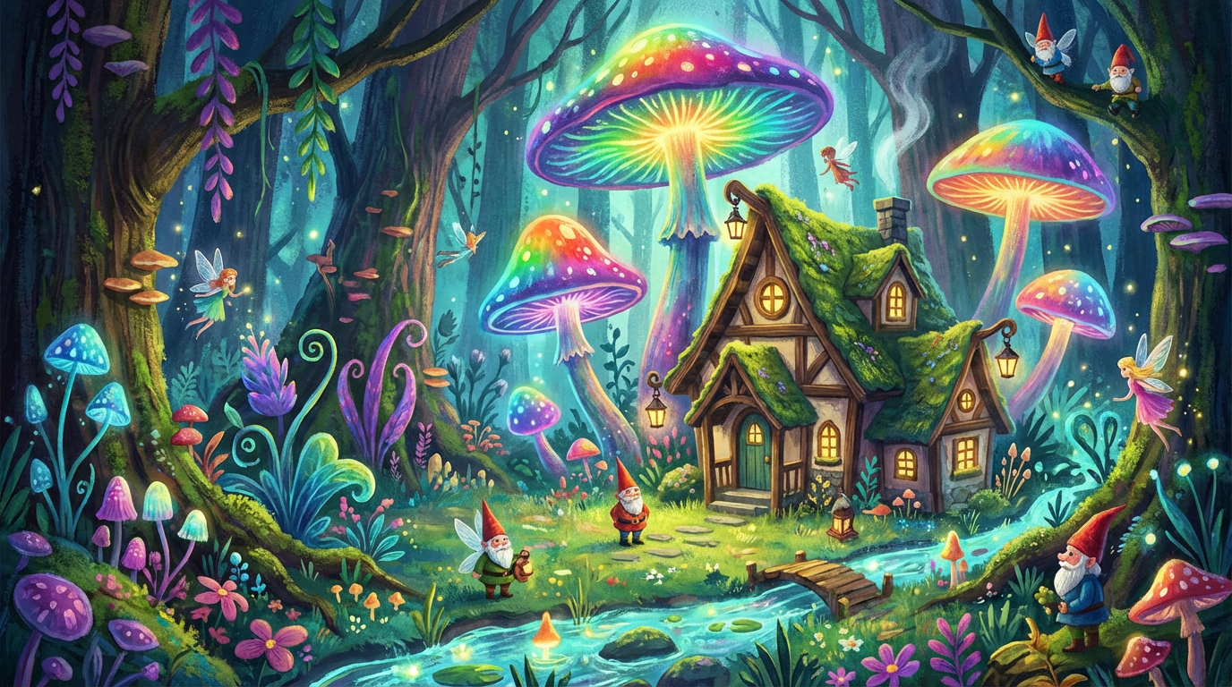 Whimsical fairy-tale forest illustration generated by Nano Banana 2