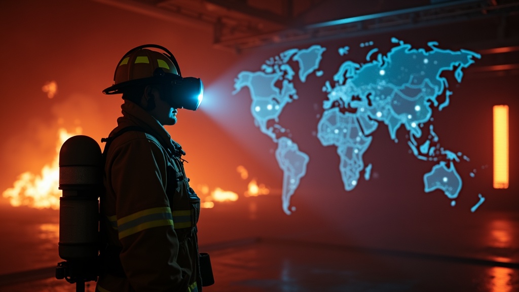 Equipo del SPEIS de Segovia en un entrenamiento de bomberos con realidad virtual inmersivo.