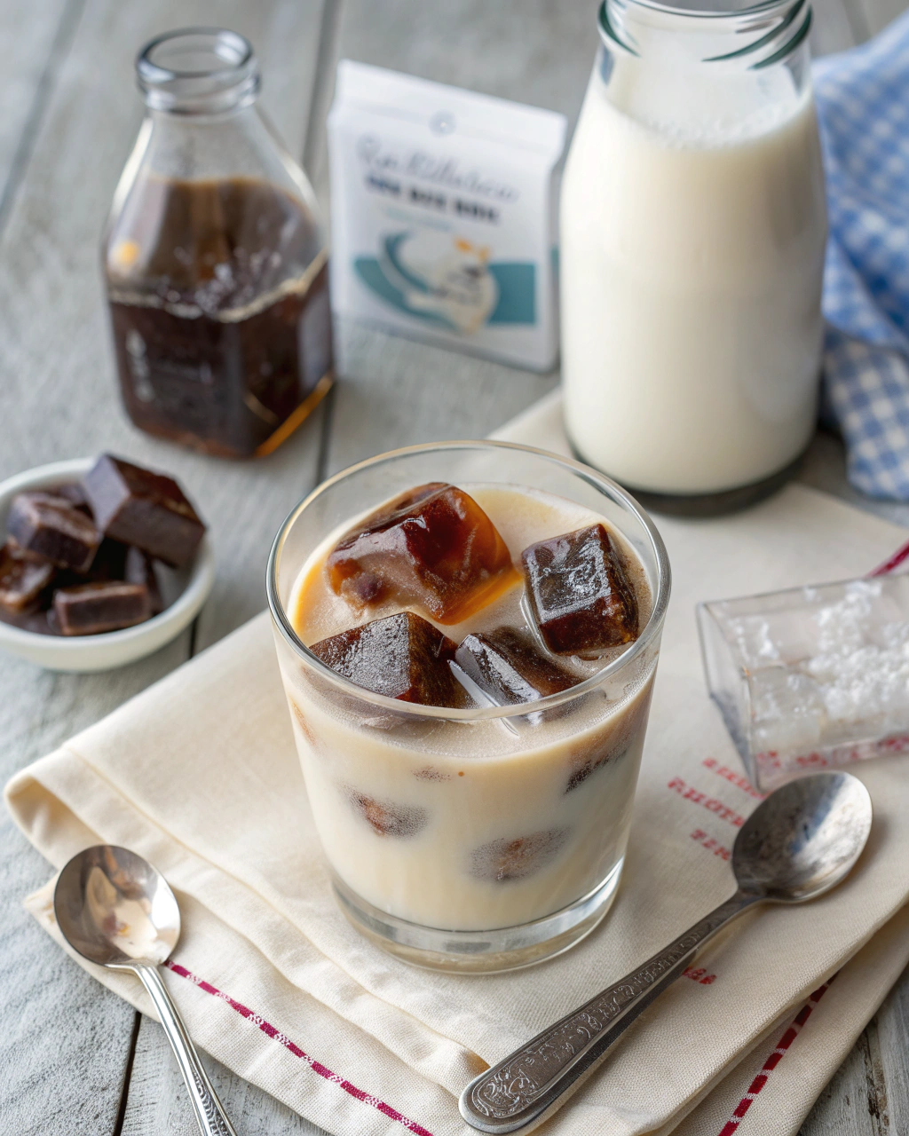 Easy Iced Coffee: Best Homemade Recipe in 5 Minutes 2 Easy Iced Coffee ingredients laid out on clean white counter