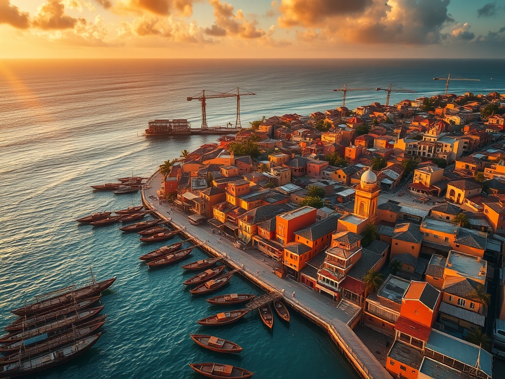 Urban Density Meets Distant Construction Cranes in Malé