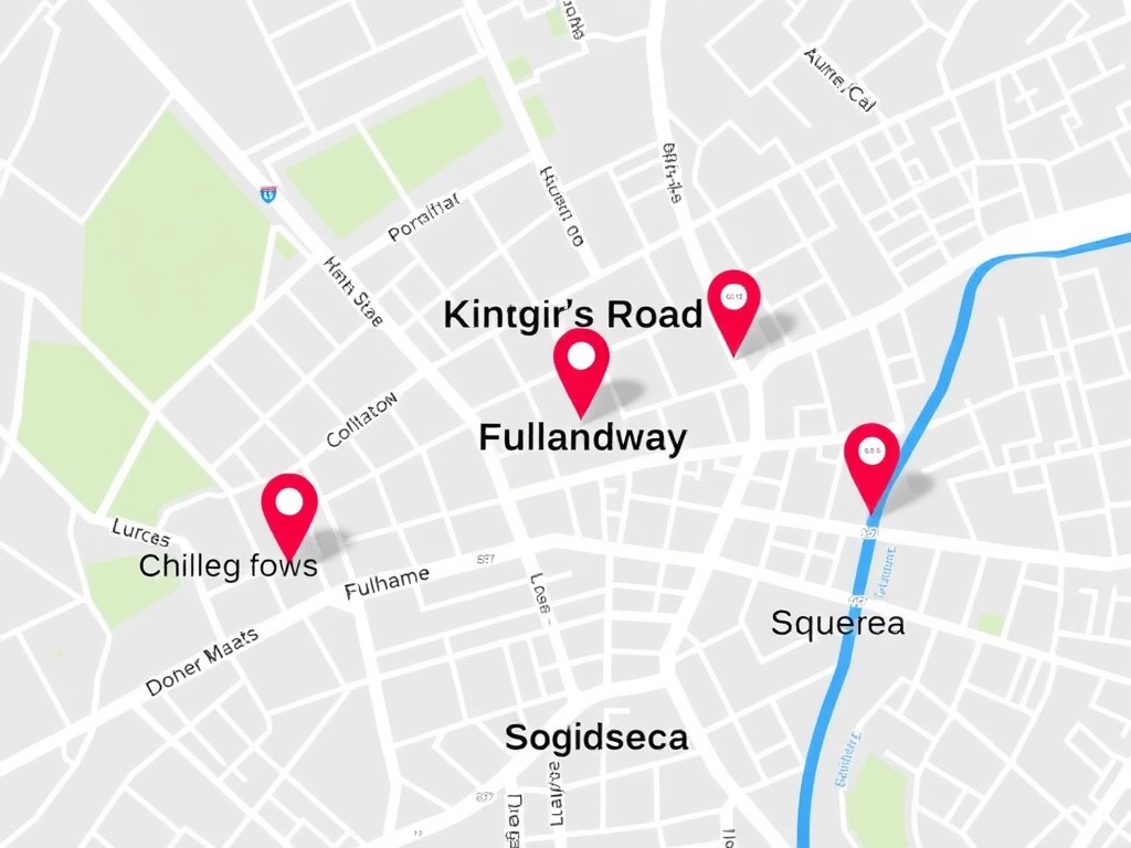 Map highlighting job locations in Chelsea, London